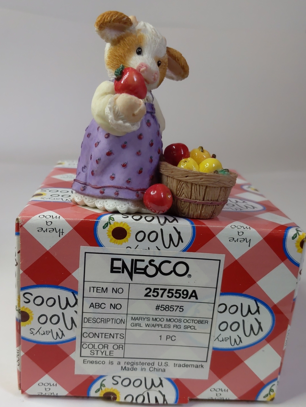 Vintage Enesco Mary’s Moo Moos October "l'm Tempting Moo" Figurine